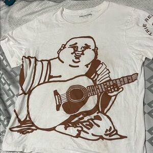 True Religion White Tee with Brown Guitar Graphic